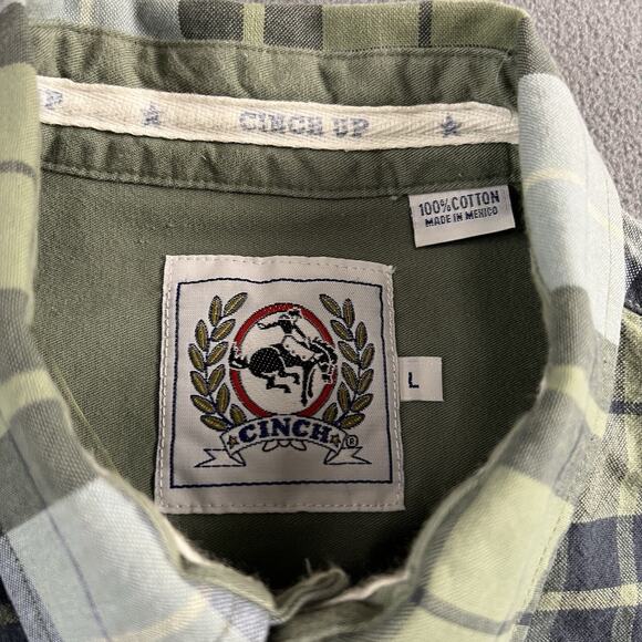 Cinch Shirt Mens Size Large Green Long Sleeve Button Up Plaid Western Rodeo - Picture 6 of 9